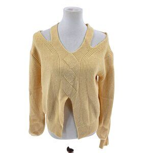 POL Yellow Cold Shoulder Sweater, Pleated Sleeves, Size S